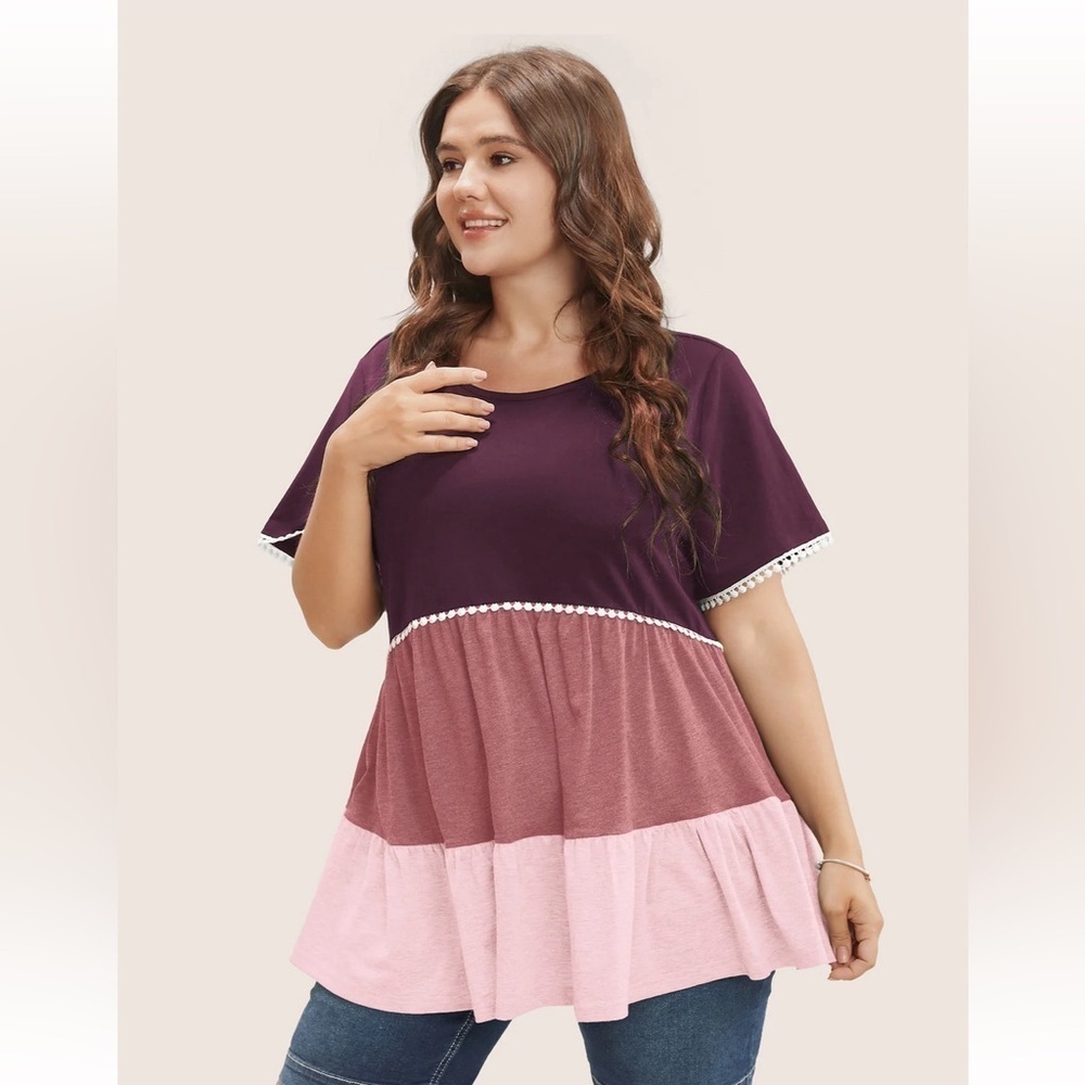 BloomChic Plus Size 2XL Colorblock Contrast Ruffle Tiered T-shirt us18-20